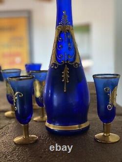 Vintage Vénitien Murano Cobalt Bleu Avec 24 Carats Et Verres En Or