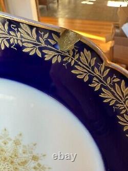 Vtg Haviland & Co Limoges (4) Assiettes de déjeuner/salade blanches avec or en bleu cobalt