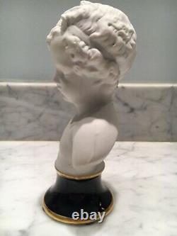 Vtg Tharaud Limoges Buste De Porcelaine Blanche De La Base D'or De Cobalt Fille Signée France