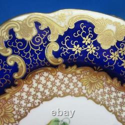 Wedgwood Cobalt Blue Gold Fleurs Incrustées Artiste Signé 12 Plaques D'armoire