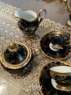 Weimar Katharina Cobalt Blue/gold Demitasse Coffee 23 Pc- Set. Fabriqué En Rda