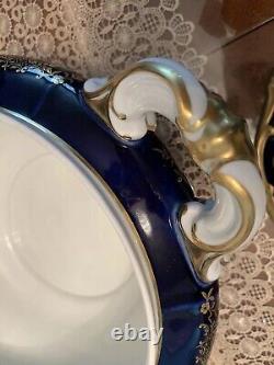 Weimar Katharina Soupière en porcelaine bleu cobalt et or avec couvercle